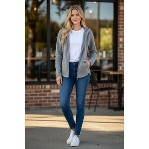 Eddie Bauer Gray Fleece Hoodie Women’s Large Full Zip Jacket Casual Hooded